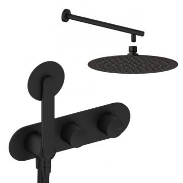 Sistem de dus incastrat Sanycces Dedal plisat cu 2 cai, negru mat - Culoare Negru