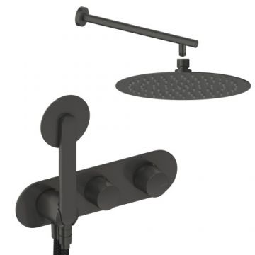 Sistem de dus incastrat Sanycces Dedal plisat cu 2 cai, raw metal - Culoare Gri inchis