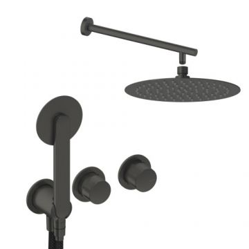 Sistem de dus incastrat Sanycces Dedal plisat cu 2 cai, raw metal - Culoare Gri inchis