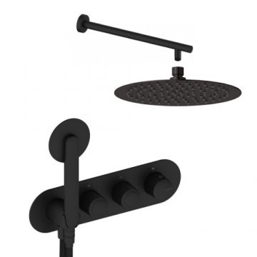 Sistem de dus incastrat Sanycces Dedal plisat termostatat cu 2 cai, negru mat - Culoare Negru