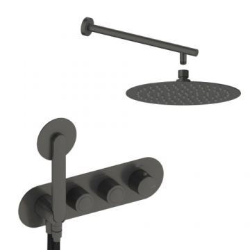 Sistem de dus incastrat Sanycces Dedal plisat termostatat cu 2 cai, raw metal - Culoare Gri inchis