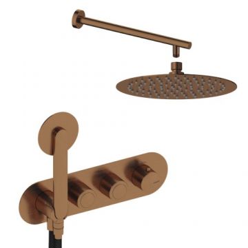 Sistem de dus incastrat Sanycces Dedal plisat termostatat cu 2 cai, rose gold - Culoare rose gold