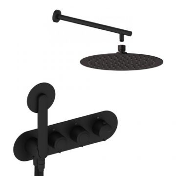 Sistem de dus incastrat Sanycces Dedal termostatat cu 2 cai, negru mat - Culoare Negru