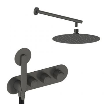 Sistem de dus incastrat Sanycces Dedal termostatat cu 2 cai, raw metal - Culoare Gri inchis