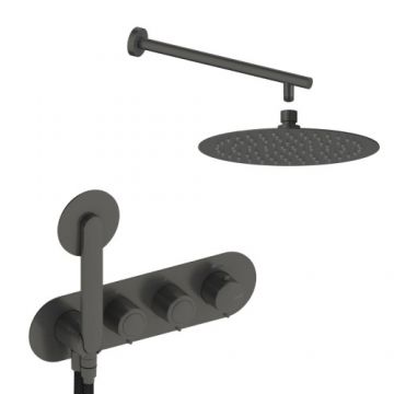 Sistem de dus incastrat Sanycces Dedal termostatat cu 2 cai, raw metal - Culoare Gri inchis