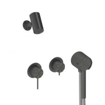 Sistem de dus incastrat Sanycces Pool cu 2 cai, raw metal - Culoare Gri inchis