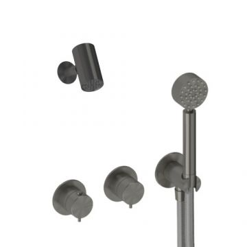 Sistem de dus incastrat Sanycces Pool termostatat cu 2 cai, raw metal - Culoare Gri inchis