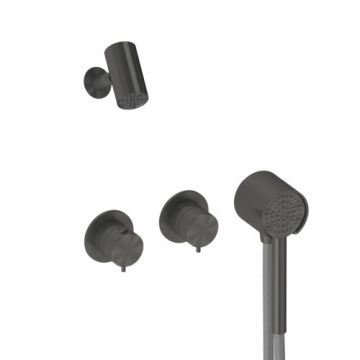 Sistem de dus incastrat Sanycces Pool termostatat cu para dus si 2 cai, raw metal - Culoare Gri inchis