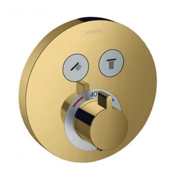Baterie de baie cu termostat si 2 functii Hansgrohe Shower Select S auriu lucios