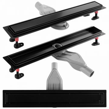 Set rigola pentru dus plus capac negru Rea Neox Superflow 70 cm