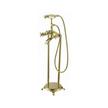Baterie cada - dus freestanding Inter Ceramic retro auriu lucios cu set de dus