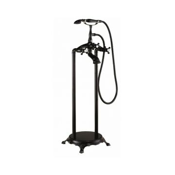 Baterie cada - dus freestanding Inter Ceramic retro negru mat cu set de dus