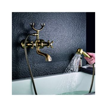 Baterie cada-dus Inter Ceramic Retro dubla comanda bronz finisaj periat cu set de dus
