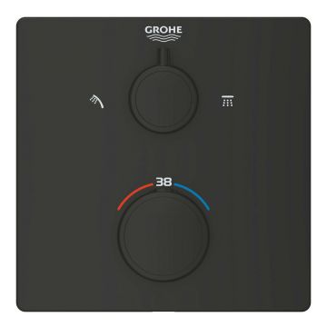Baterie dus incastrata cu termostat Grohe Grohtherm 2 iesiri negru mat patrat