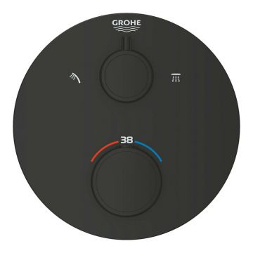 Baterie dus incastrata cu termostat Grohe Grohtherm 2 iesiri negru mat rotund