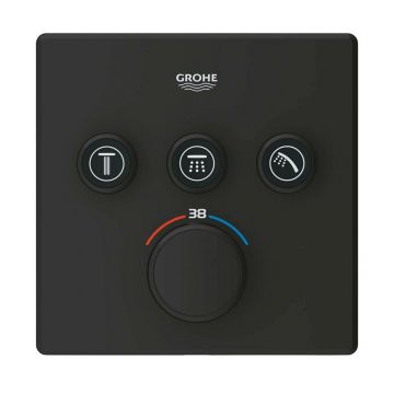 Baterie dus negru mat Grohe Grohtherm SmartControl termostatica patrata 3 iesiri