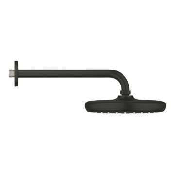 Palarie de dus rotunda negru mat Grohe Tempesta 210 mm cu brat