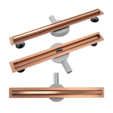 Set rigola pentru dus plus capac Rea Neo Pure Slim finisaj cupru periat 80 cm