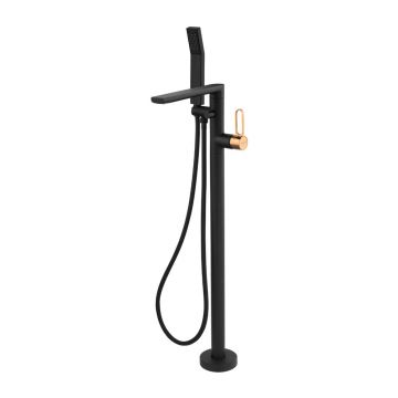 Baterie cada - dus freestanding FDesign Zaffiro finisaj negru-rose gold cu set de dus