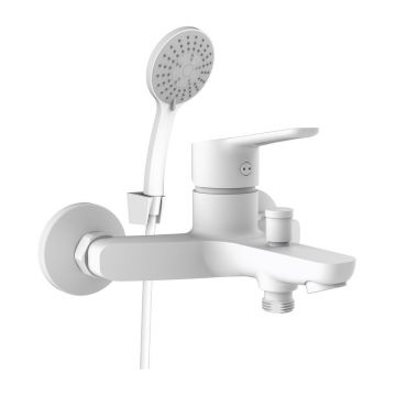 Baterie cada-dus Rubineta Uno monocomanda alb mat cu set de dus para 3 functii