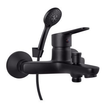 Baterie cada-dus Rubineta Uno monocomanda negru mat cu set de dus para 3 functii