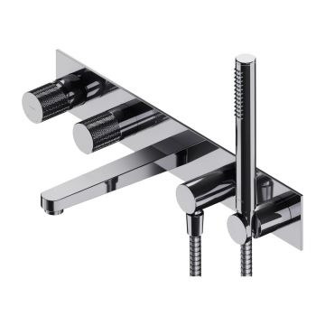 Baterie cada - dus incastrata Omnires Contour 5 orificii  cu corp ingropat si set de dus