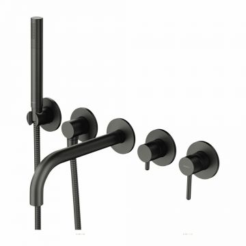 Baterie cada - dus incastrata Omnires Y 5 orificii grafit cu corp ingropat si set de dus
