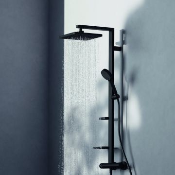 Coloana de dus cu baterie termostatata negru mat Ideal Standard Alu+ palarie patrata