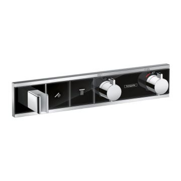 Baterie dus incastrata Hansgrohe RainSelect termostatata negru - crom cu 2 functii cu porter