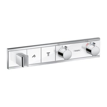 Baterie dus termostatata Hansgrohe RainSelect incastrata alb-crom cu 2 functii