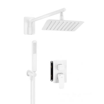 Set de dus alb cu baterie termostatica si brat mobil, Deante, Hiacynt