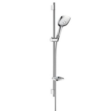 Set de dus Hansgrohe Raindance Select E 150 cu 3 tipuri de jet si bara Unica'S Puro 0.9 crom-alb