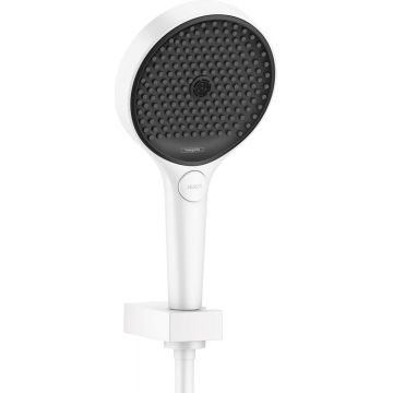 Set de dus Hansgrohe Rainfinity 130 3 tipuri de jet cu agatatoare si furtun 1.25m alb mat