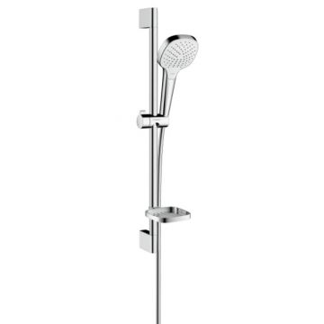 Set dus Hansgrohe Croma Select E Vario alb-crom cu savoniera crom si bara de 0.65m