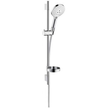 Set dus Hansgrohe Select S 120 alb/crom cu 3 tipuri de jet si savoniera