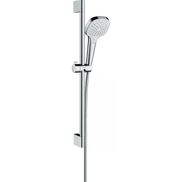 Set de dus Hansgrohe Croma Select E Vario EcoSmart 9l/min alb-crom cu bara de 0.65 m