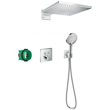 Sistem de dus incastrat termostatat Hansgrohe Raindance E ShowerSelect Square cu 2 consumatori croms