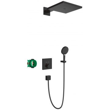 Sistem de dus incastrat termostatat Hansgrohe Raindance E ShowerSelect Square cu 2 consumatori negru mat