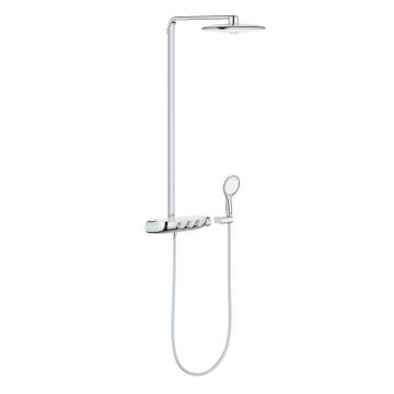 Coloana de dus alb crom cu baterie termostatata Grohe Rainshower Smartcontrol 360