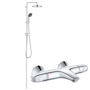 Coloana dus Grohe palarie 210 mm, crom, baterie cada/dus termostat Grohe 1000 (26382001,34155003)