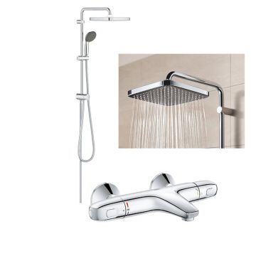 Coloana dus Grohe Vitalio 250 cube, baterie cada/dus termostat Grohtherm 1000 (34155003,26698000)