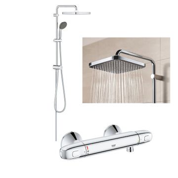 Coloana dus Grohe Vitalio palarie patrata 25 cm, baterie cabina dus termostat Grohtherm 1000 (34143003 ,26698000)