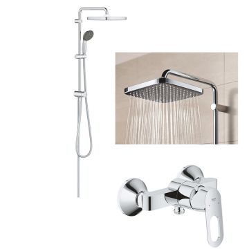 Set Coloana dus Grohe Vitalio palarie patrata 25 cm, baterie cabina dus Bauloop (26698000, 23340000 )