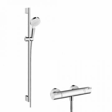 Set de dus cu baterie termostatata Hansgrohe Crometta alb