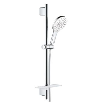 Set dus crom cu bara, para dus rotunda alba si furtun Grohe Rainshower Smartactive 130