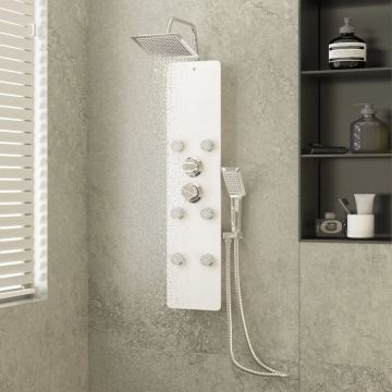 vidaXL Unitate panou de duș, alb, 25x47,5x130 cm, sticlă