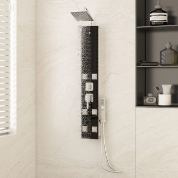vidaXL Unitate panou de duș, negru, 18x45,5x130 cm, sticlă