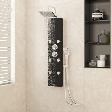 vidaXL Unitate panou de duș, negru, 25x47,5x130 cm, sticlă