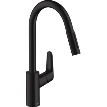 Baterie bucatarie Hansgrohe Focus 240, dus extractibil, negru mat - 31815670