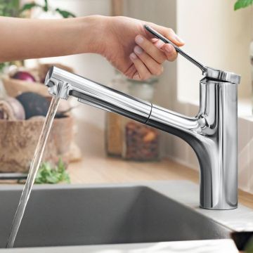 Baterie bucatarie Hansgrohe Zesis M33 150, dus extractibil, 2 jeturi, crom - 74800000